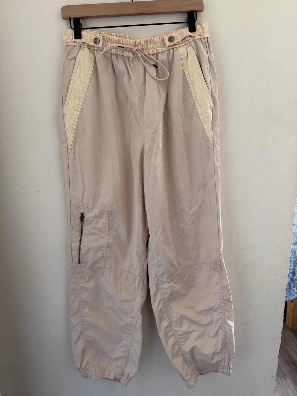 Free People FP Movement Stadium Track Pants Cream Windbreaker Joggers Small